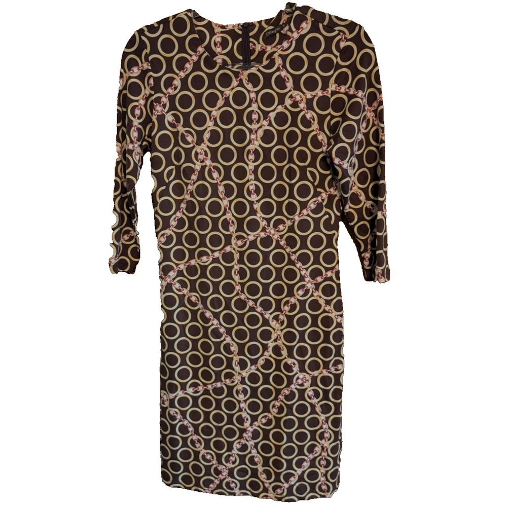 J. McLaughlin‎ Brown Pink Gold Chain Print Sheath Dress Size XS